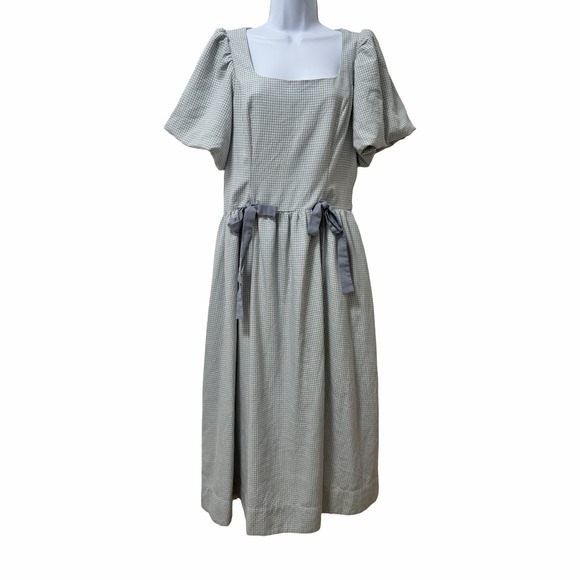 bohme Dresses & Skirts - Bohme Elyse Gingham Milkmaid Drop Waist Bow Maxi Dress Size M Cottagecore Modest